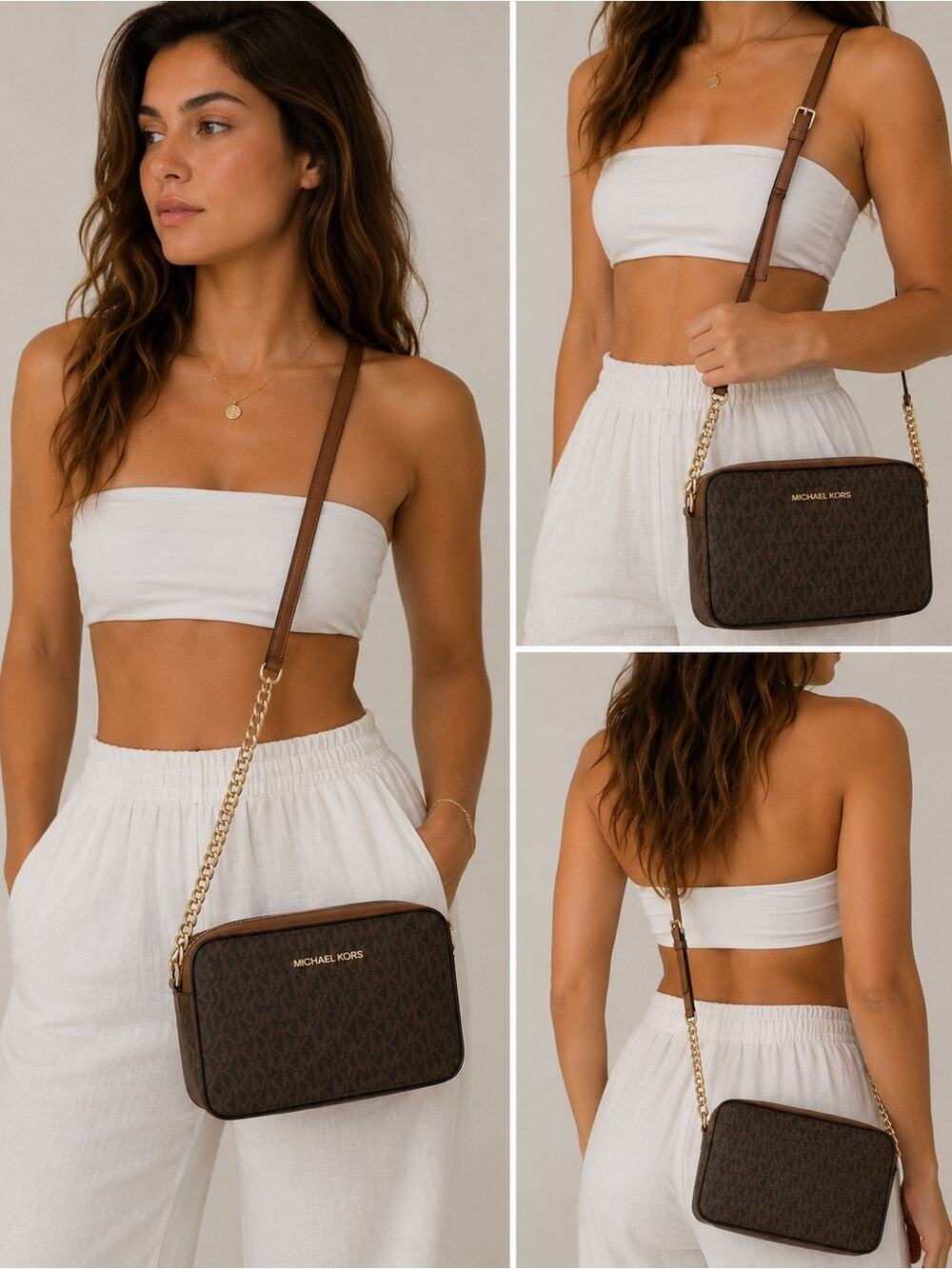 Michael Kors Jet Set Large EW Crossbody Bag Brown MK Logo NWT
